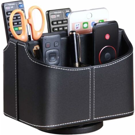 Supporto girevole per telecomando, organizer multimediale con 5 scomparti, organizer da scrivania multifunzionale in pelle PU, contenitore per TV per telecomandi, iPad, telefono e occhiali