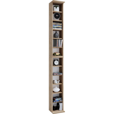 Supporto in legno VCM  Armadio CD salvaspazio per 204 CD o 72 DVD  Dimensioni: A. 180 x L. 21 x T. 20 cm  Elegante Scaffale DVD  Mensola Blu-Ray  Mensola CD - Bigol (Sonoma Oak (Sägerau))