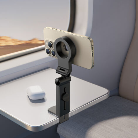 Supporto magnetico da viaggio per telefono per aerei, per tavolo e schienale, nero