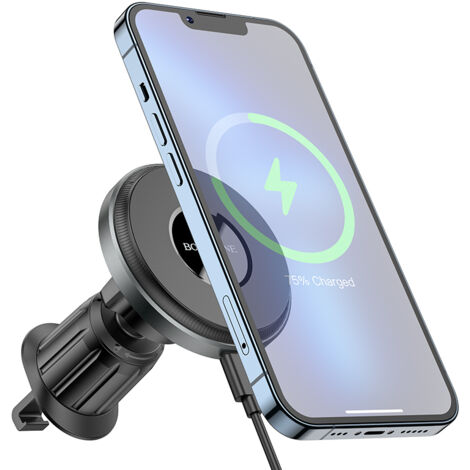 Supporto magnetico per auto Borofone BH202 MagSafe con caricabatterie, nero a scacchi