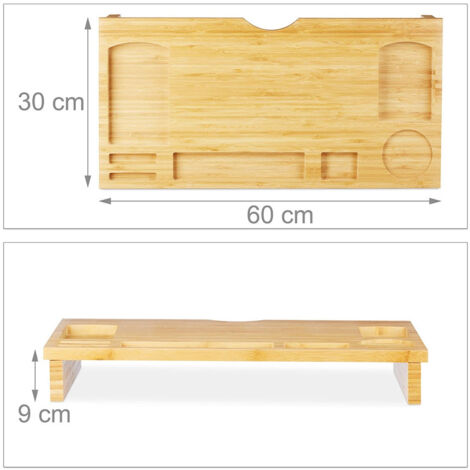 Supporto Monitor 60x30x8 cm con 7 Scompartimenti in Legno