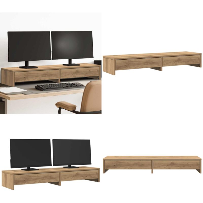 Supporto Monitor con Cassetti Rovere 100x27x15 cm in Truciolato - Cassetti - Truciolato