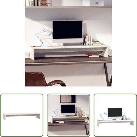 Supporto monitor in legno -  Supporto per Monitor Bianco 100x27x15 cm Legno Massello di Pino