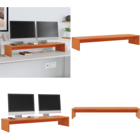 Supporto Monitor Marrone Cera 100x27x15 cm Legno Massello Pino - Supporto monitor in legno - Supporto monitor marrone