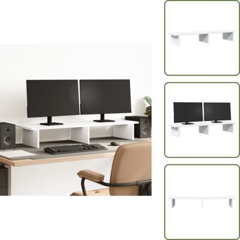 Supporto monitor per due monitor - vidaXL Supporto per Monitor Bianco 100x27x15 cm Legno Massello di Pino - Supporto monitor per ufficio