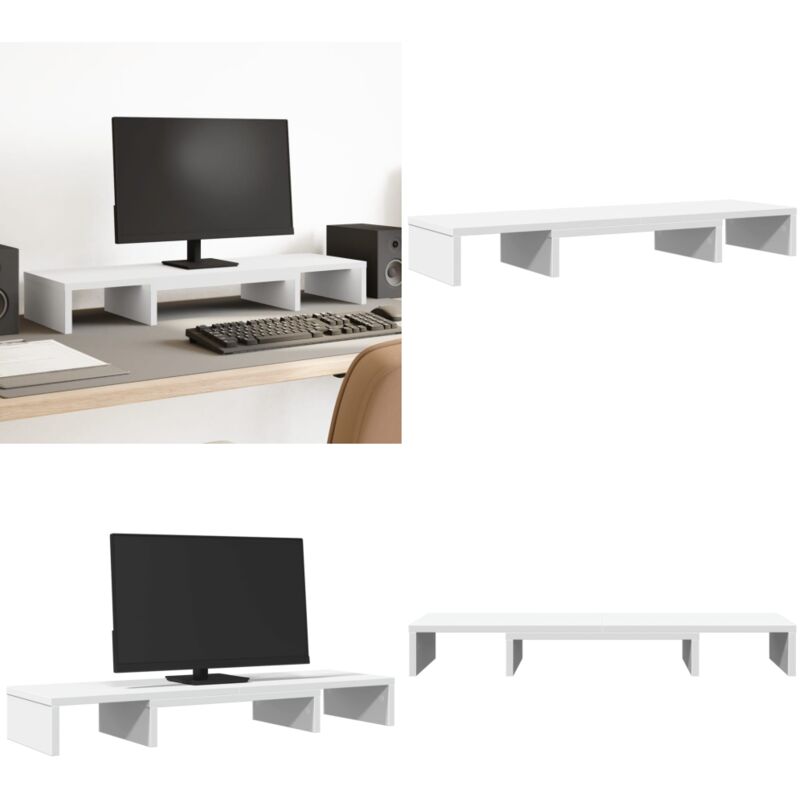 Supporto Monitor Regolabile Bianco 80x24x10,5 cm in Truciolato - Monitor supporto - Supporto monitor doppio