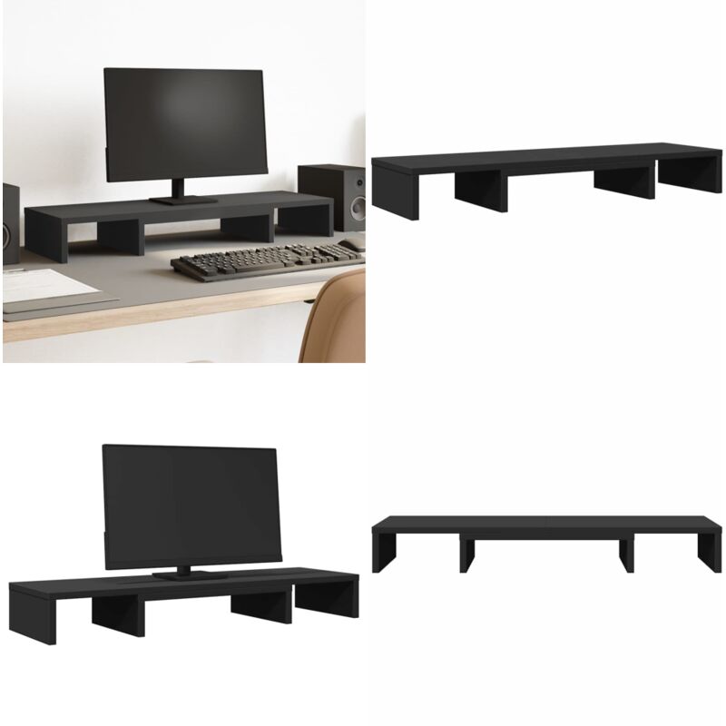 Supporto Monitor Regolabile Nero 80x24x10,5 cm in Truciolato - Supporto monitor doppio - Supporto monitor in truciolato