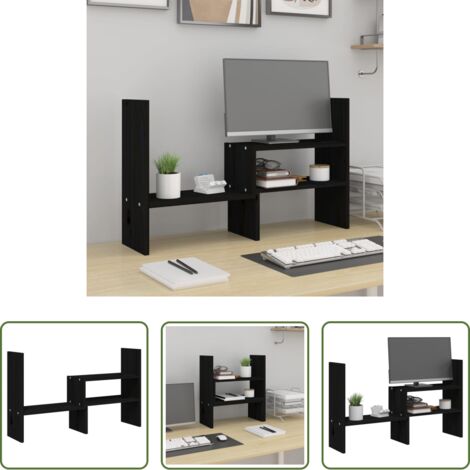 Supporto monitor -  Supporto Monitor Nero (39-72)x17x43 cm Legno Massello di Pino