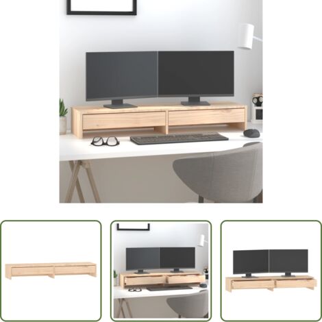Supporto monitor -  Supporto per Monitor 100x27x15cm in Legno Massello di Pino