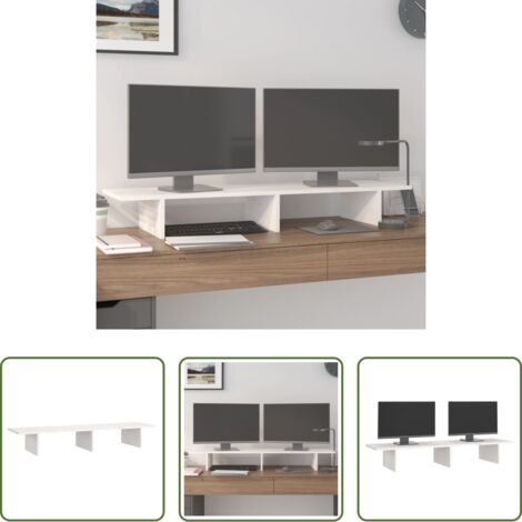 Supporto monitor -  Supporto per Monitor Bianco 100x27x15 cm Legno Massello di Pino