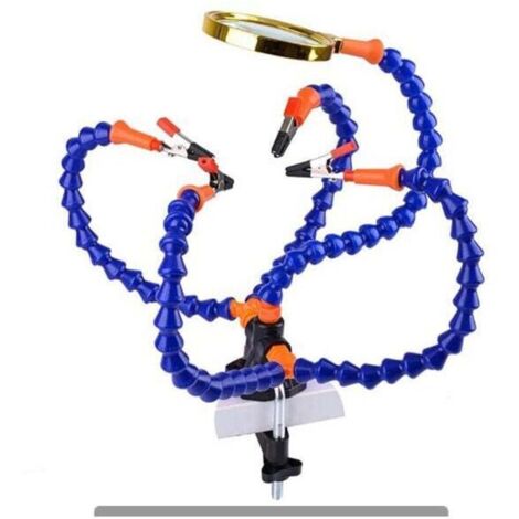 Supporto multifunzionale a terza mano per lavori di elettronica e saldatura (morsetto da 5 cm, mani flessibili con lente d'ingrandimento 3X)