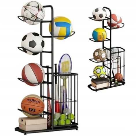 Supporto per 5 palle con cestino archiviazione multilivello organizzatore articoli sportivi