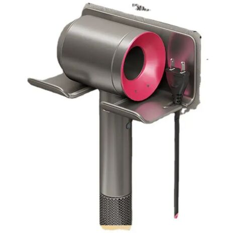 Supporto per asciugacapelli compatibile con gli asciugacapelli Dyson, in alluminio, da parete. Non richiede forature, ideale per bagni, saloni di parrucchieri e hotel. Colore grigio metallizzato.