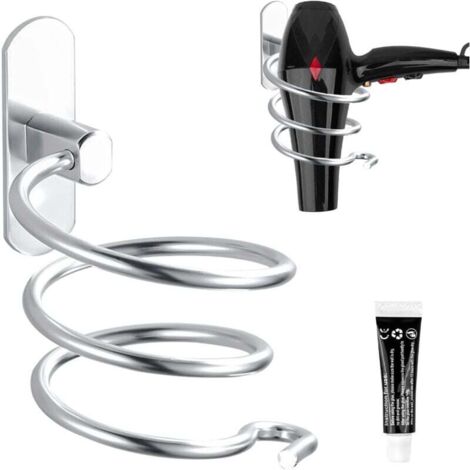 Supporto per asciugacapelli in alluminio da parete, supporto per asciugacapelli, supporto per cavo per cucina, bagno, accessori per il bagno, argento