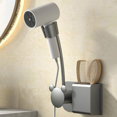 Supporto per asciugacapelli regolabile a 360° a mani libere, supporto per asciugacapelli da parete con gancio per cavo, supporto per asciugacapelli a parete, supporto per asciugacapelli flessibile e p