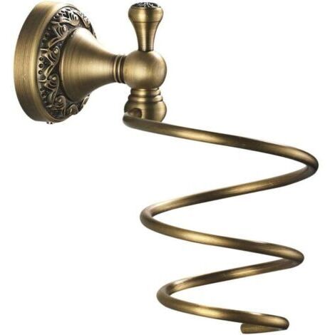 Supporto per asciugacapelli retrò - Finitura bronzo - Supporto per asciugacapelli - Ottone - Retrò - Rame massiccio - Con intaglio - Montaggio a parete - Resistente - Accessorio per il bagno