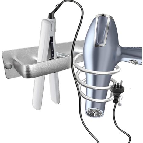 Supporto per asciugacapelli, ripiano in alluminio aerospaziale per riporre strumenti per lo styling dei capelli, supporto a parete per arricciacapelli, adatto per bagni e hotel, argento.