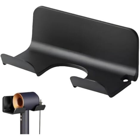 Supporto per asciugacapelli senza foratura, supporto per asciugacapelli, supporto per asciugacapelli in plastica, nero, supporto per asciugacapelli autoadesivo, supporto universale compatibile con la