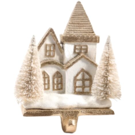 Supporto per calza di Natale a forma di Casetta, in resina e ghisa da 16 x 13 x 85 cm -Torre