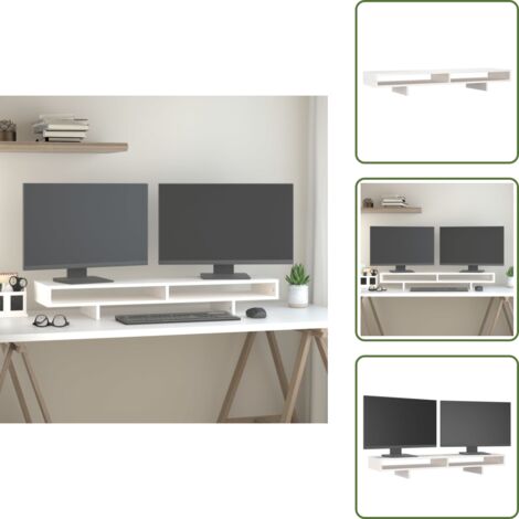 Supporto per computer - vidaXL Supporto per Monitor Bianco 100x27x14 cm Legno Massello di Pino - Supporto per tastiera