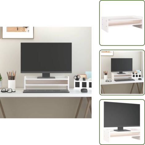 Supporto per computer - vidaXL Supporto per Monitor Bianco 50x24x16 cm Legno Massello di Pino - Supporto per tastiera