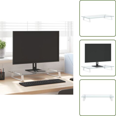 Supporto per computer - vidaXL Supporto per Monitor Bianco 60x35x8cm Vetro Temperato e Metallo - Supporto per schermo