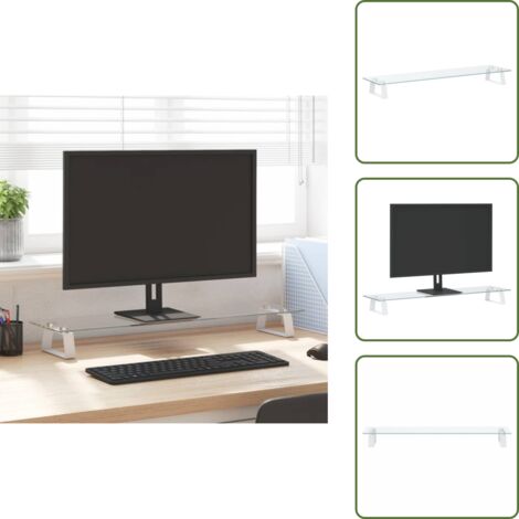 Supporto per computer - vidaXL Supporto per Monitor Bianco 80x20x8cm Vetro Temperato e Metallo - Supporto monitor vetro metallo