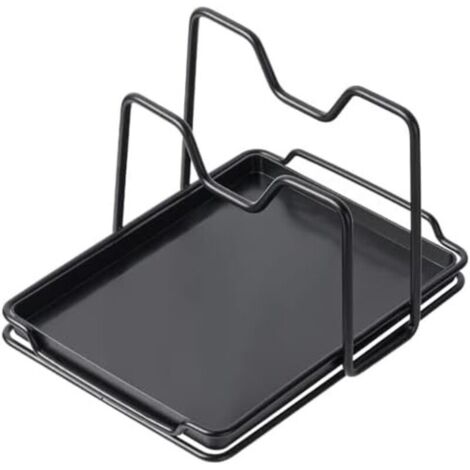 Supporto per coperchio pentola, poggia cucchiaio da cucina, supporto per piano cottura e tagliere con vassoio raccogligocce (nero)