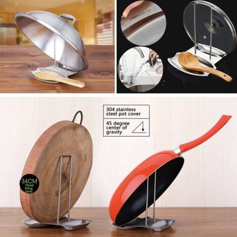 Supporto per coperchio, poggia cucchiaio, coltelli, cucchiai, forchette, spatola, poggia posate in acciaio inox, supporto per coperchio, utensili da cucina vari, metti ordine nella tua cucina (argento