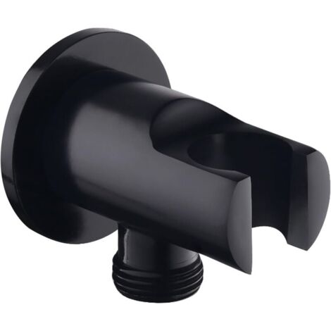 Supporto per doccetta, gomito di collegamento a parete con supporto per doccia, supporto per soffione doccia rotondo, gomito universale per doccia con supporto per doccia/raccordo per doccetta (nero)