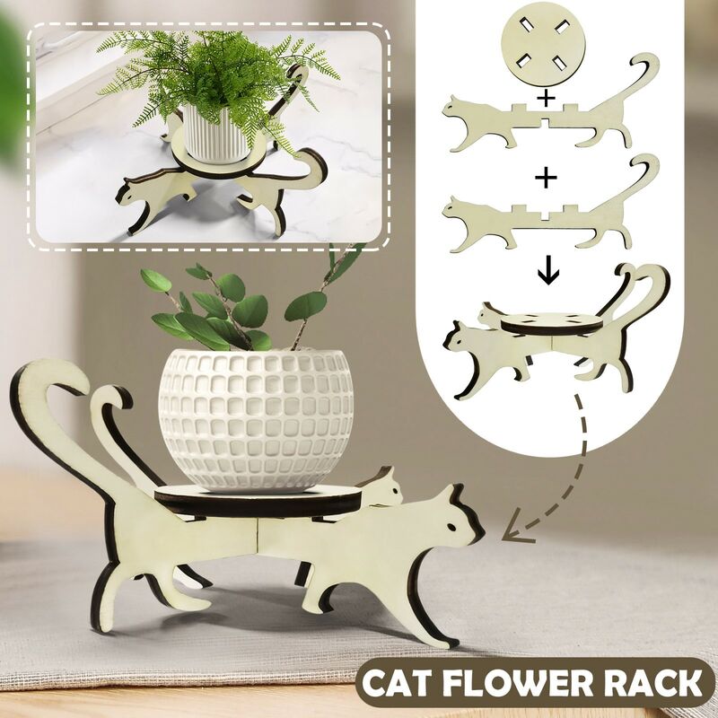 Supporto per fiori in legno a forma di gatto per
