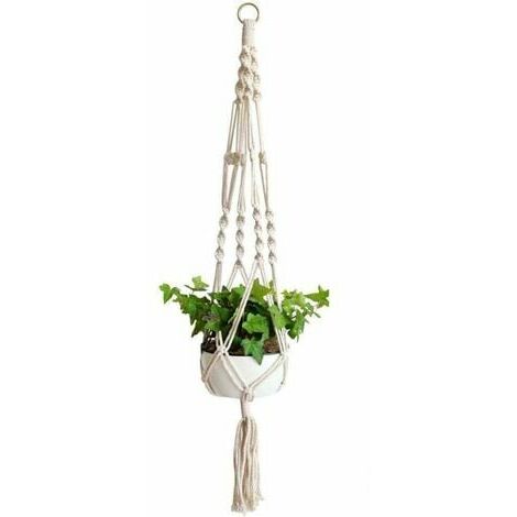 Supporto per fioriera e vassoio Macrame Cesto sospeso Corda di cotone Cesto sospeso Vaso di fiori Supporto per piante Appendiabiti per interni Soffitti esterni Balconi Decorazione Mura