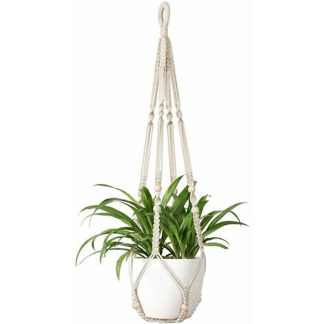 2 Fioriere Appese In Macramè Di Iuta Con Gancio A S – 101 Cm – Portavasi Boho Per Balcone, Giardino E Interni - 2