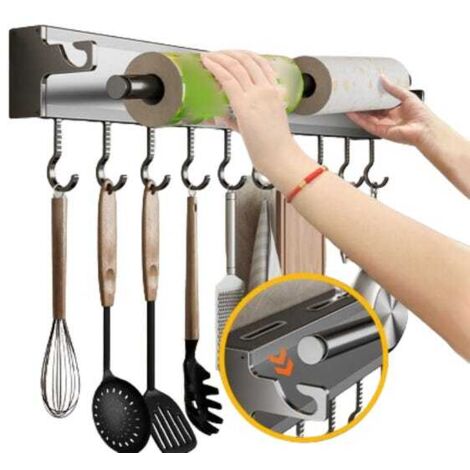 Supporto per gancio da cucina, grigio scuro, ganci rimovibili e staccabili, non richiede foratura, 30 cm