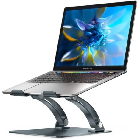 Supporto per laptop completamente regolabile per uso desktop, design in alluminio a doppia piega con fori di ventilazione, design ergonomico, accessorio portatile da scrivania, compatibile con tutti i