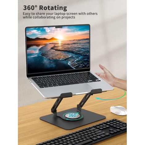 Supporto per laptop con base girevole a 360°, supporto ergonomico da scrivania, altezza e angolazione regolabili, supporto per laptop pieghevole, struttura in metallo stabile che supporta laptop da 10