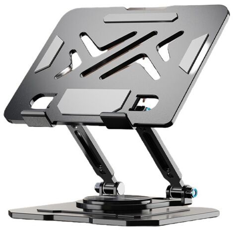 Supporto per laptop girevole a 360°, telescopico, regolabile in altezza, interamente in metallo, pieghevole e multifunzionale con funzione di raffreddamento.