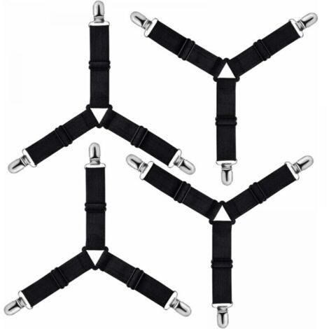 Supporto per lenzuola triangolare regolabile, cinghia per lenzuolo, supporto per lenzuola, asse da stiro, materasso e divano (nero, confezione da 4)