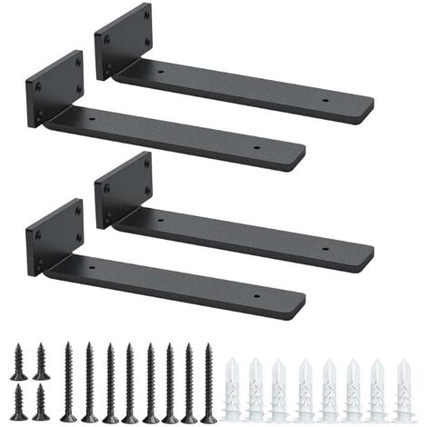 Supporto per mensola da parete Confezione da 4 staffe da parete per mensole Supporto da mensola Staffe nere a forma di L in metallo robusto per il montaggio a parete (Nero, 20 cm/pollici)