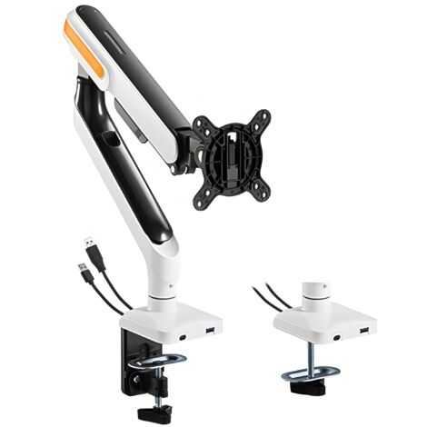 Supporto per monitor a molla, nero, due porte USB, braccio a molla, argento HDWR SolidHand-ES01U