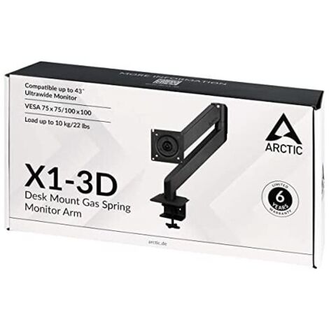 Supporto per Monitor ARCTIC X1-3D con Molla a Gas, Nero, Compatibile con Monitor fino a 27 pollici