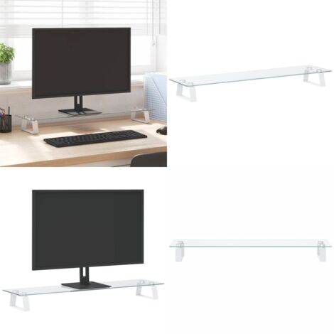 Supporto per Monitor Bianco 80x20x8cm Vetro Temperato e Metallo - Supporto per monitor - Monitor supporto
