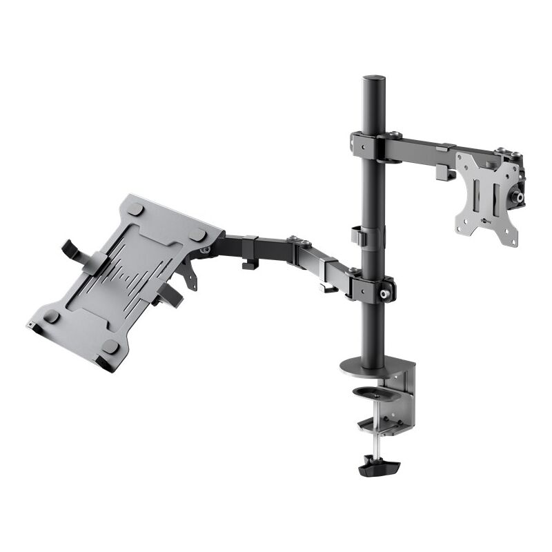 Image of Goobay - Supporto per monitor con braccio per laptop Flex, nero, workstation per monitor da 13 a 32 pollici (33 - 81 cm) più un laptop, monitor max.