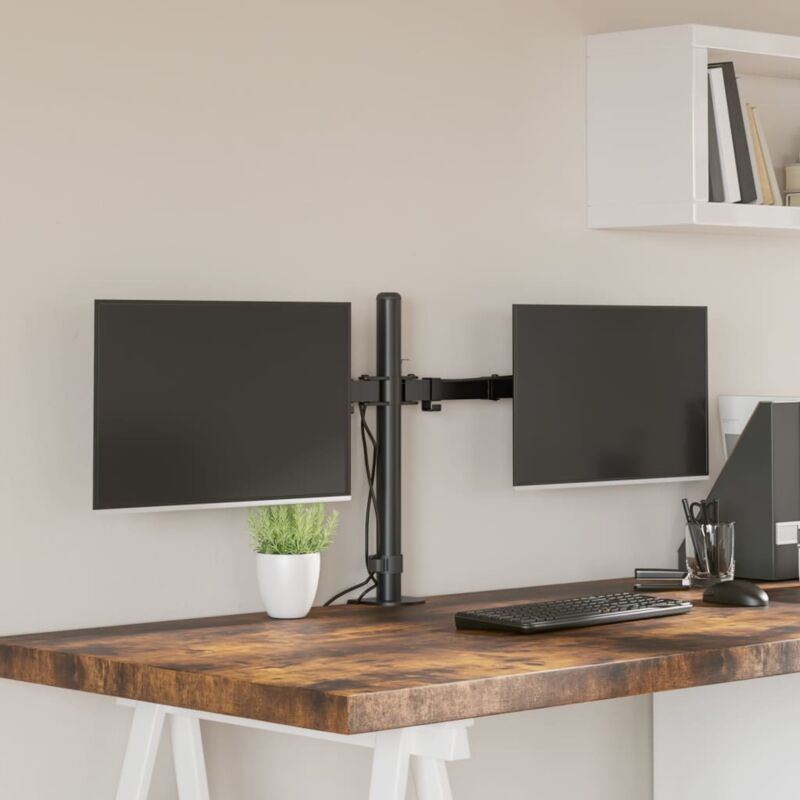 Supporto Per Monitor Doppio In Acciaio Nero Vesa 75 100 Mm Vidaxl