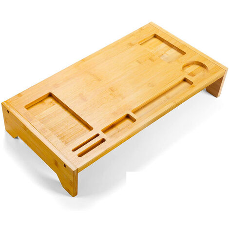 Supporto per monitor in bambù con cassetto portaoggetti per accessori da scrivania (colore legno naturale)