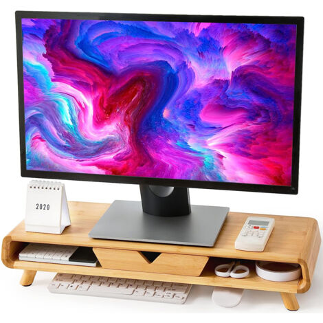 Supporto per Monitor in Legno, Nessun assemblaggio richiesto Squisito supporto per Monitor in bambù con cassetto, Supporto Ergonomico per Laptop, Computer, Notebook, bambù
