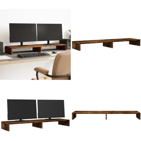 Supporto per Monitor Rovere Fumo 100x27x10 cm in Truciolato - Supporto doppio monitor - Supporto monitor in truciolato