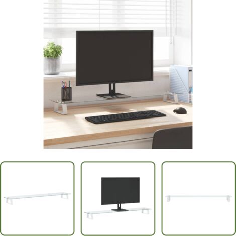 Supporto per monitor -  Supporto per Monitor Bianco 100x20x8cm Vetro Temperato Metallo