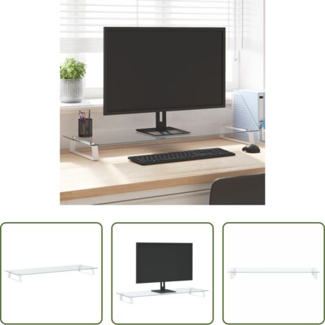 Supporto per monitor -  Supporto per Monitor Bianco 100x35x8cm Vetro Temperato Metallo