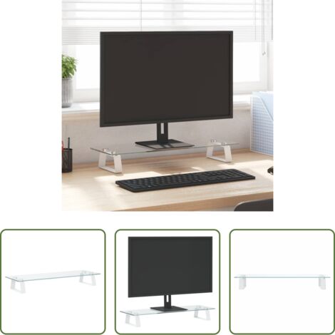 Supporto per monitor -  Supporto per Monitor Bianco 60x20x8cm Vetro Temperato e Metallo